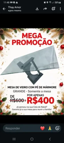 Mesa de vidro com pé de marmore