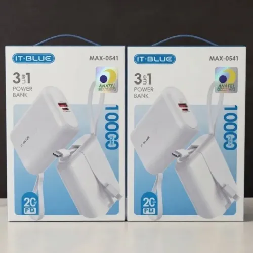 CARREGADOR PORTÁTIL POWER BANK 3 EM 1 IT-BLUE 10000MAH