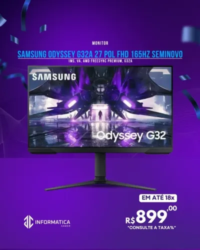 MONITOR SAMSUNG ODYSSEY G32A 27 POL FHD 165HZ SEMINOVO