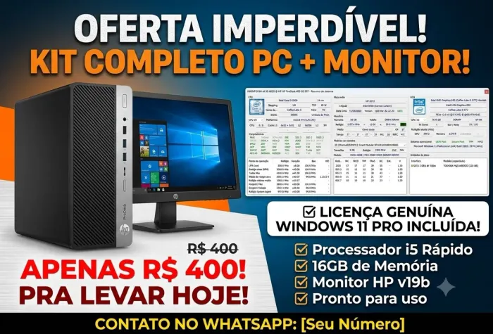Hp prodesk g400 g5 sff i5 8500 16gb ram ddr4 320gb hd com monitor