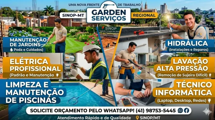 Serviços diversos: JARDIM, ELÉTRICA, HIDRÁULICA, PISCINA E TÉCNICO INFORMÁTICA &+