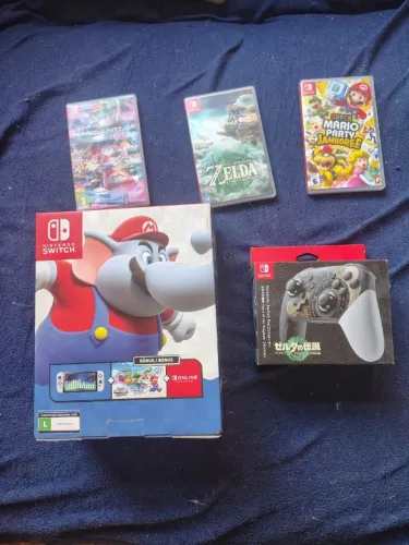 Nintendo Switch OLED Completo + Controle Pro Zelda + 3 Jogos 