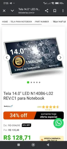 Tela Notebook 14" LED N140B6-L02 REV.C1 - 40 pinos