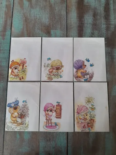 Lote 6 Papéis de Carta Vintage Anos 80 - Sarah Kay Style - Raro