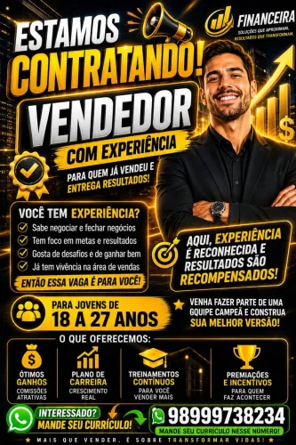 Vaga para vendedor interno disponível