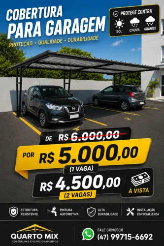 Cobertura Garagem Suiço 2,50 X 5,00 M Aço Carbono Aluzinco (+2 vagas)