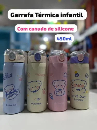 Garrafa Térmica Infantil 450ml com Canudo de Silicone