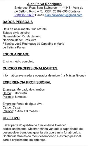 Queria uma oportunidade de trabalho