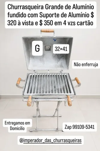 Churrasqueira Grande de Alumínio fundido com suporte de Alumínio 