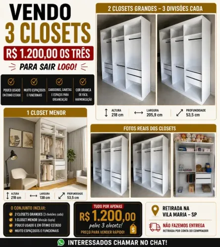 03 unidades Closet - ármario roupas - Espositor loja roupas
