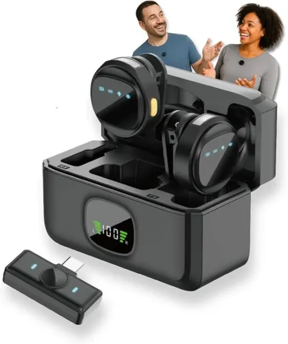 Microfone de Lapela Sem Fio A'Gold MCF-29 Duplo (USB-C) - NOVO!