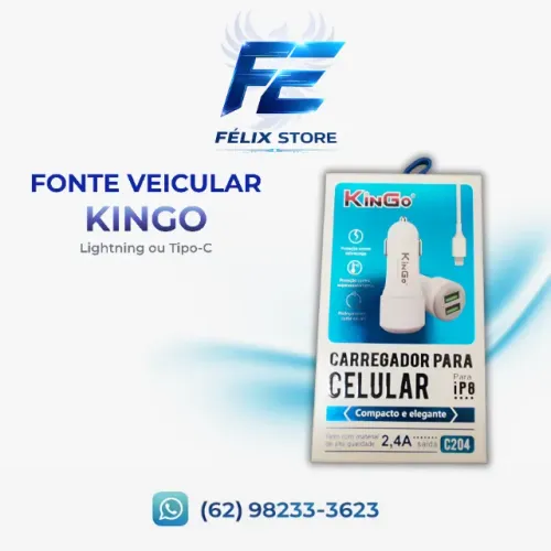 CARREGADOR VEICULAR TURBO KINGO C204 - NOVO E COM CABO INCLUSO!