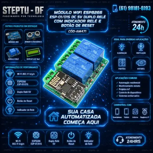Módulo wifi Esp8266 ESP-01/01s dc 5v duplo relé com indicador relé e botão de re COD-AM471