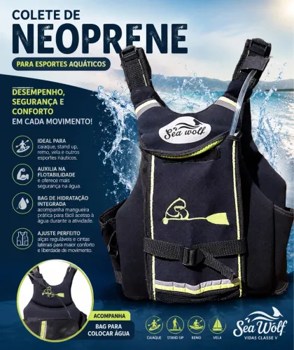 Colete neoprene Sea Wolf para esportes aquáticos 55 a 80kg