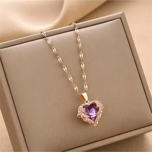 Colar Coração Cristal Rose Pingente Elegante com Brilho Luxo Feminino