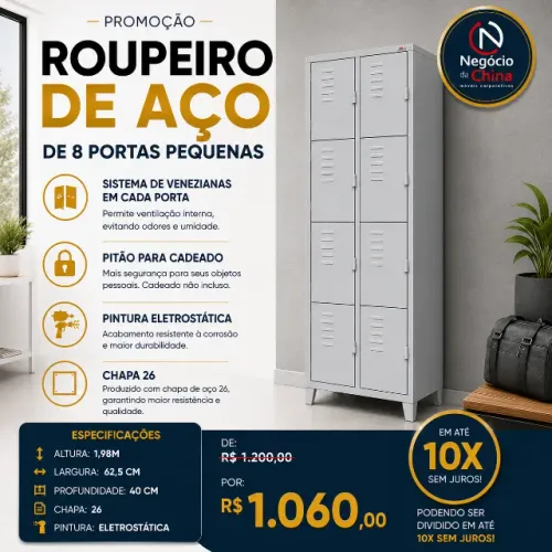 ROUPEIRO EM AÇO 8 PORTAS PEQUENAS