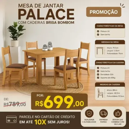 Mesa de jantar lais isis com 4 cadeiras