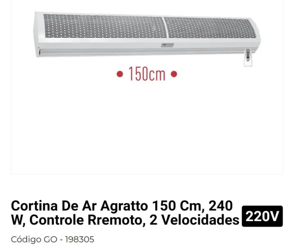 Cortina De Ar C/ Controle Remoto Agratto 150CM Monofasico CAR15-02
