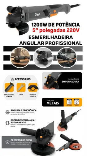 Esmerilhadeira Angular 5 polegadas WFES02 1200W Profissional Protetor De Disco 220V Wap