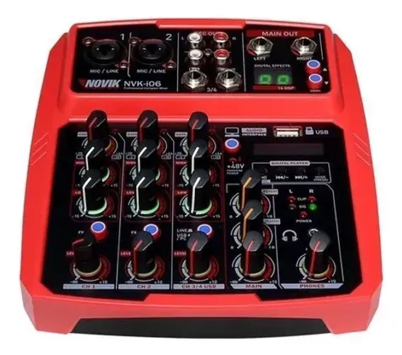 Console 6 Canais Profissional Nvki06bt Usb Efeitos Bluetooth