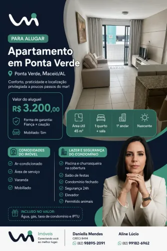 Apartamento para locação no EDIFÍCIO TIME - PONTA VERDE, MACEIÓ - AL, PONTA VERDE, Maceió,
