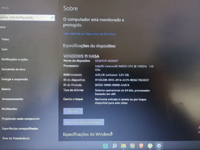 Notebook Asus 4gb memória 256 Ssd