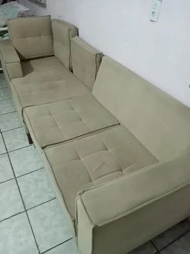 SOFÁ 6 LUGARES DE VELUDO BEGE 