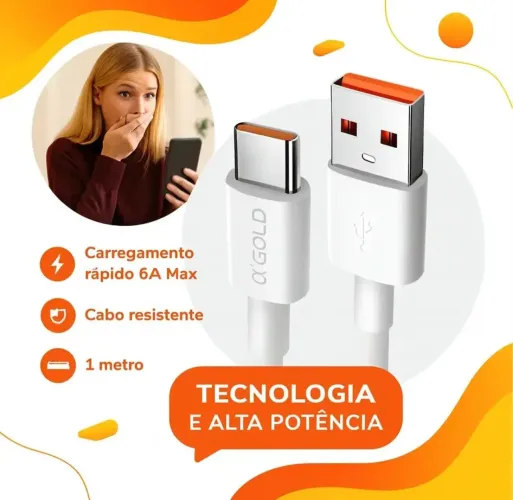 Cabo a'GOLD USB-A para USB-C 6A