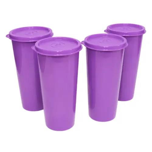 Kit 4 Copos Roxos Tupperware Com Tampa 470 Ml