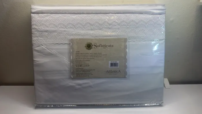 Jogo de Cama Casal Atlântica Sofisticata Branco com Renda - Novo