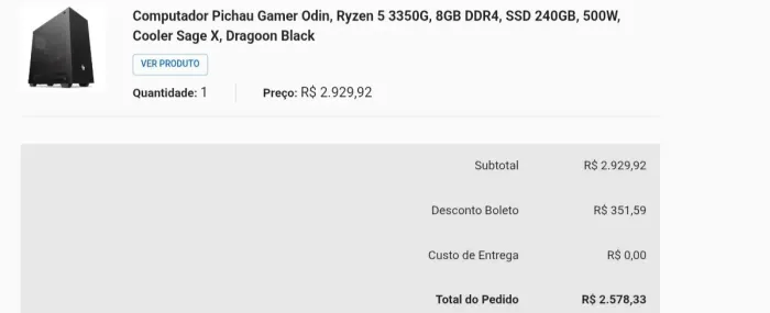 PC Gamer Ryzen 5 3350G | SSD 240GB + HD 1TB | Water Cooler | RGB