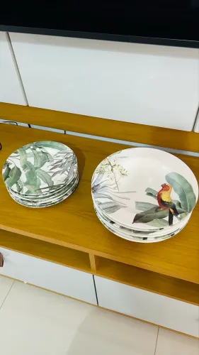 Conjunto de Pratos Alleanza Cerâmica - Estampa Tropical (12 Peças)