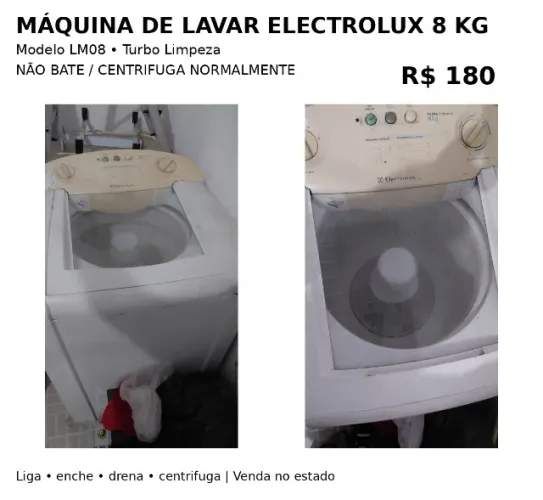 MÁQUINA DE LAVAR ELECTROLUX 8 KG - LM08