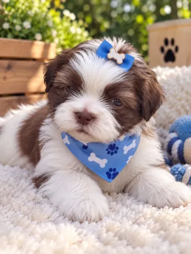 Filhotes de shih tzu macho branco e chocolate 