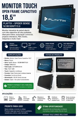 Monitor Touch-screen Open frame capacitivo 18,5" seminovo em ótimo estado e funcionamento.