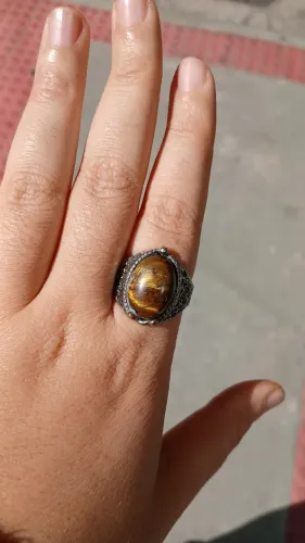 Anel Prata com Pedra Natural
