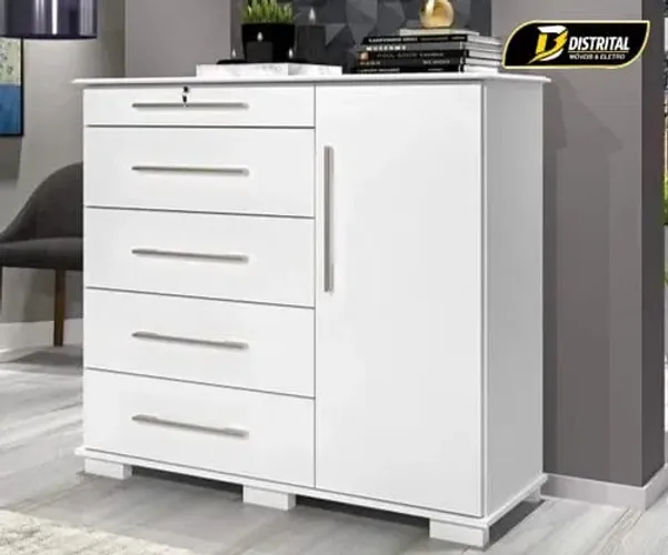 Cômoda 5 Gavetas 1 Porta Detroit New Novo
