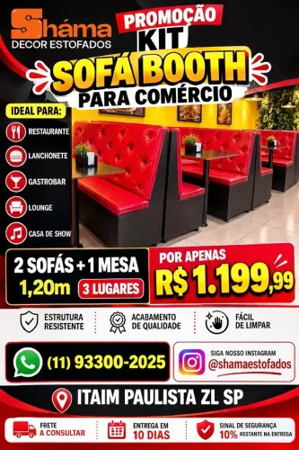 Kit 2 Sofá Booth e 1 Mesa 1,20m