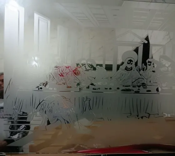 Quadro Santa Ceia jateado em espelho
