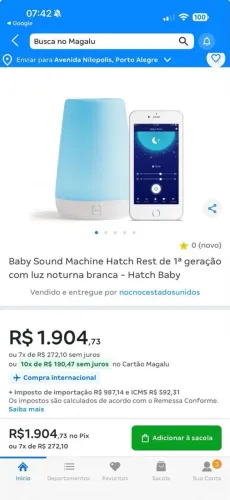 Ruído branco baby sound machine hatch rest importado
