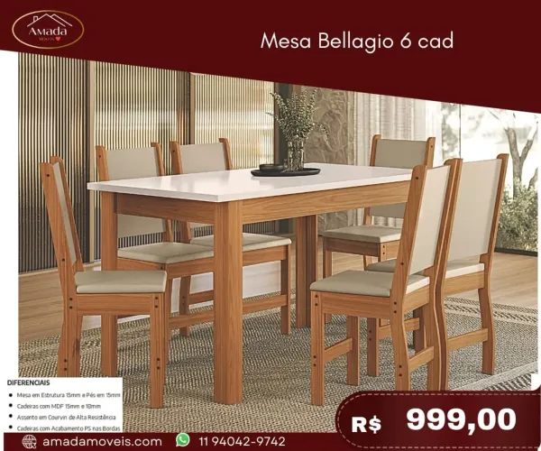 Mesa Bellagio 6 cad - à pronta entrega