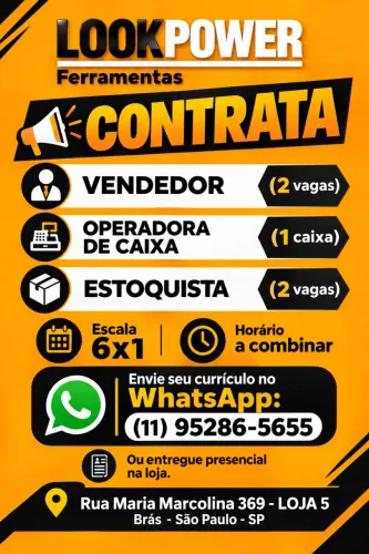 Vagas de Emprego - Vendedor, Caixa e Estoquista - Brás SP