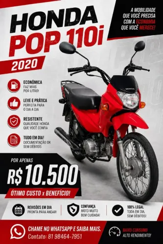 Honda Pop 110i 2020 - IPVA Pago - Econômica e Conservada