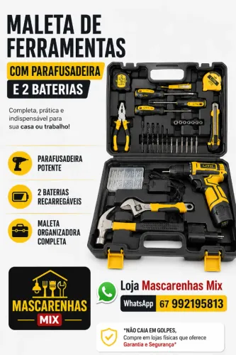 Kit Maleta de ferramentas e Parafusadeira 12V com 2 baterias Cod:018