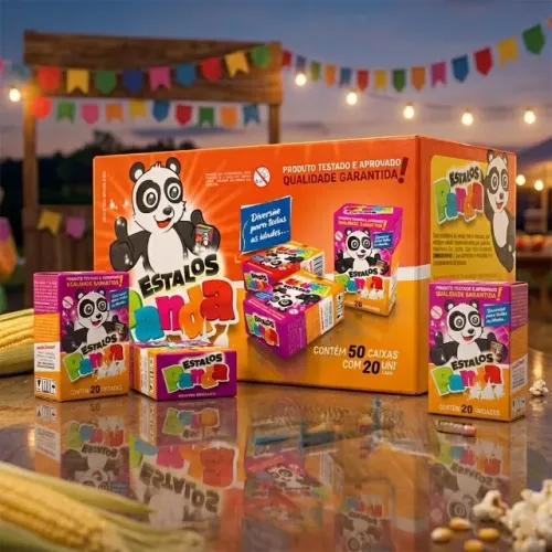 caixa com 50 unidade de estalinhos caixinha pequeno panda para festa junina