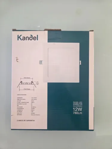 Painel LED Embutir Quadrado 12W 780Lm 6000K Luz Branca Kandel - Novo