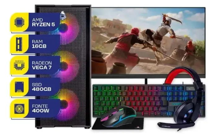 Vende se pc gamer completo Mcl, Ryzen 5 5600gt 16 gb Ddr4, Ssd 480 gb