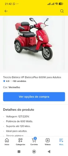 Triciclo elétrico 600 w