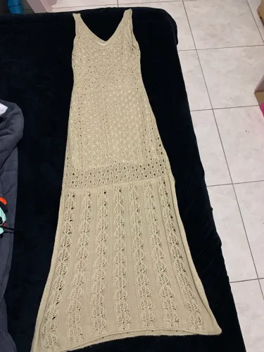Vestido Tricô/Crochê Bege TAM M