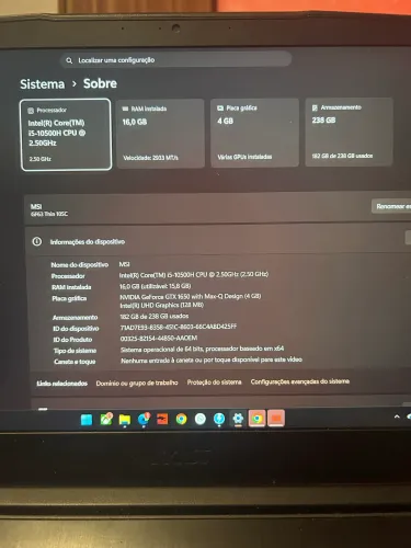 Notebook gamer MSI GF63 Thin 10SC 